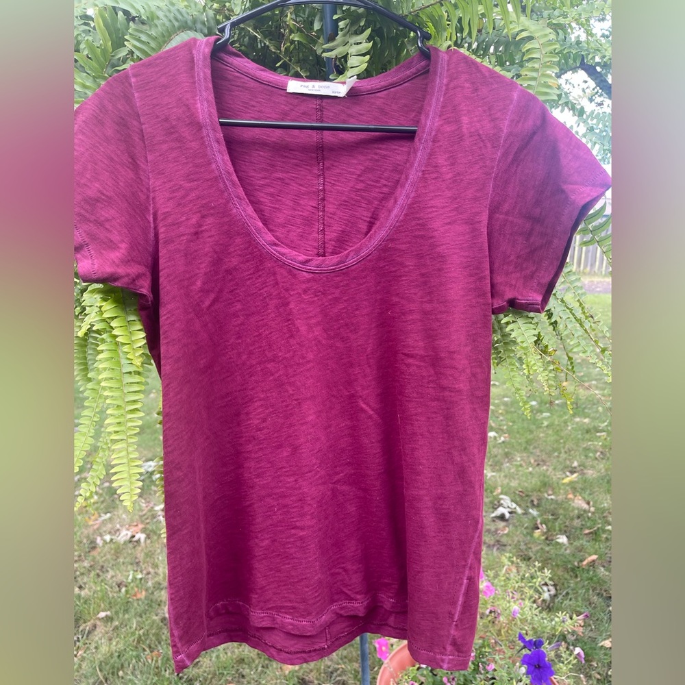Rag & Bone U Neck Maroon Slub Tee Pima Cotton Short Sleeve Crew Neck Top Sz XS